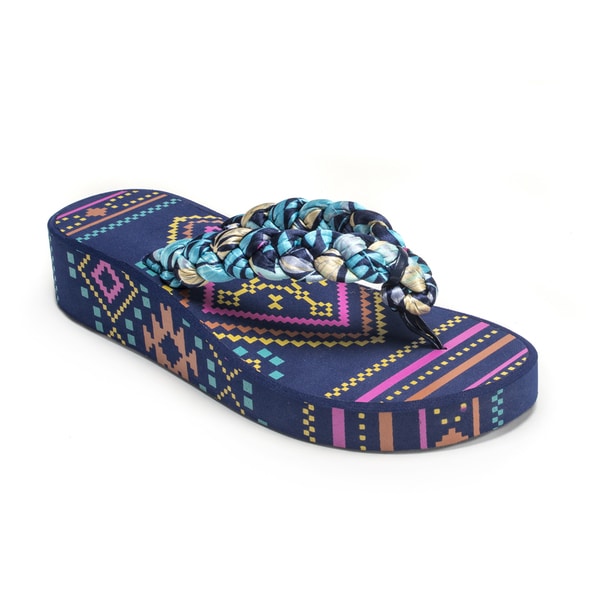 Muk Luks Womens Sierra Wedge Flip Flops