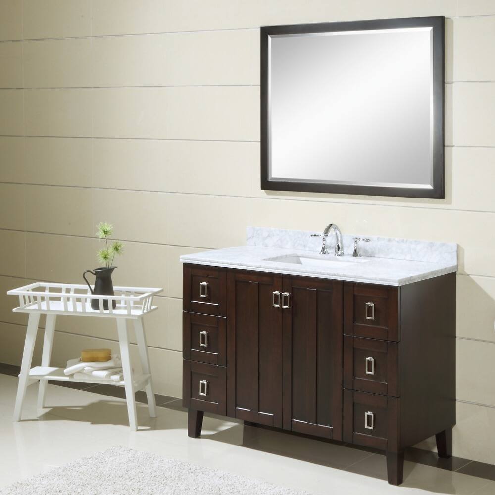 Contemporary Style 48-inch Carrara White Marble Top Single Sink Bathroom Vanity in Dark Brown Finish