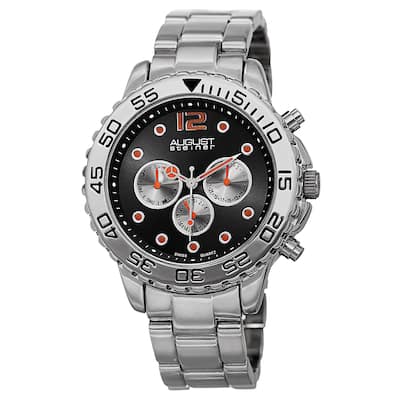 August Steiner Men's Swiss Quartz Colored Dial Dual Time Zone Silver-Tone Bracelet Watch