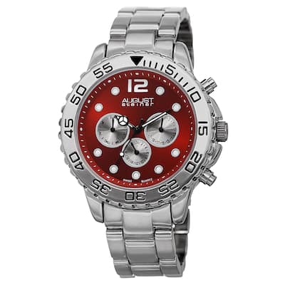 August Steiner Men's Swiss Quartz Colored Dial Dual Time Zone Bracelet Watch