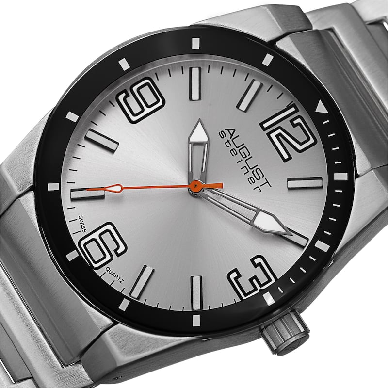 August Steiner Men's Swiss Quartz Easy to Read Markers Silver-Tone Bracelet Watch