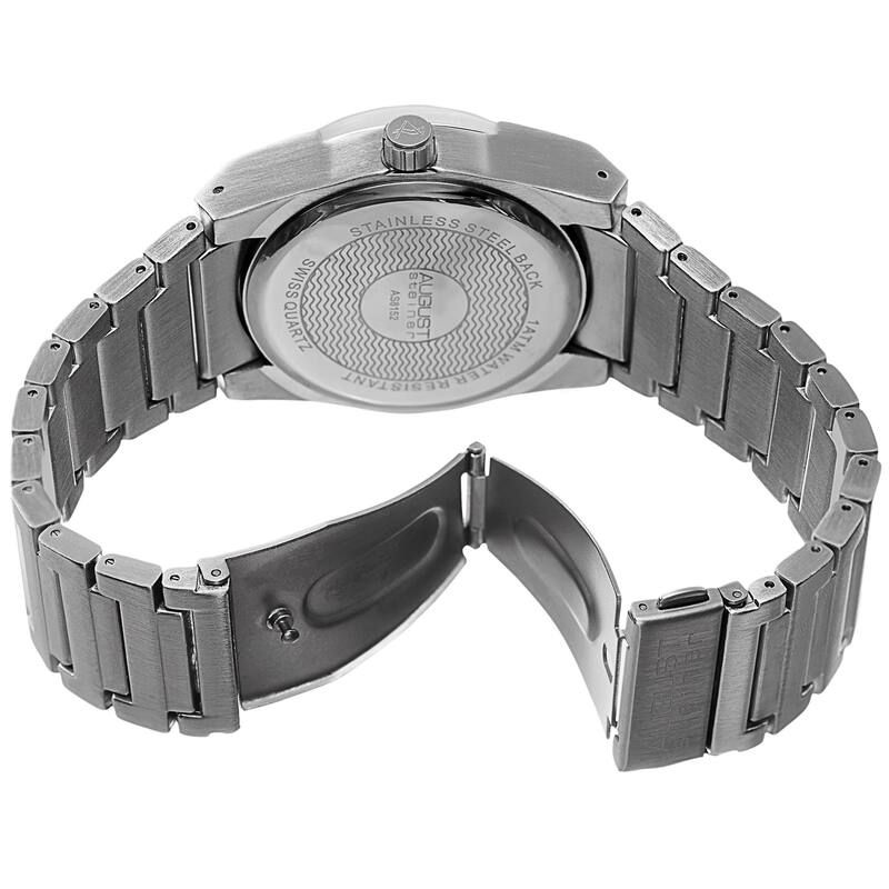 August Steiner Men's Swiss Quartz Easy to Read Markers Silver-Tone Bracelet Watch