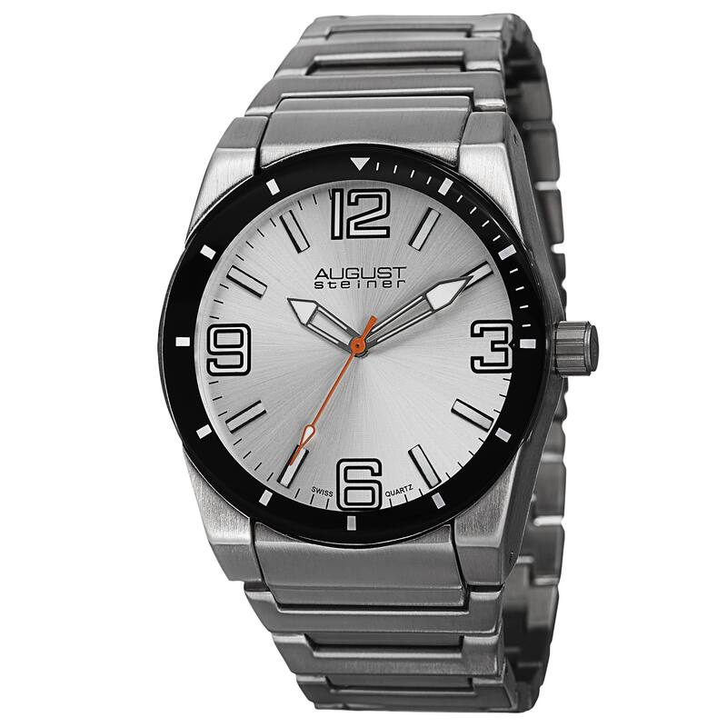 August Steiner Men's Swiss Quartz Easy to Read Markers Silver-Tone Bracelet Watch