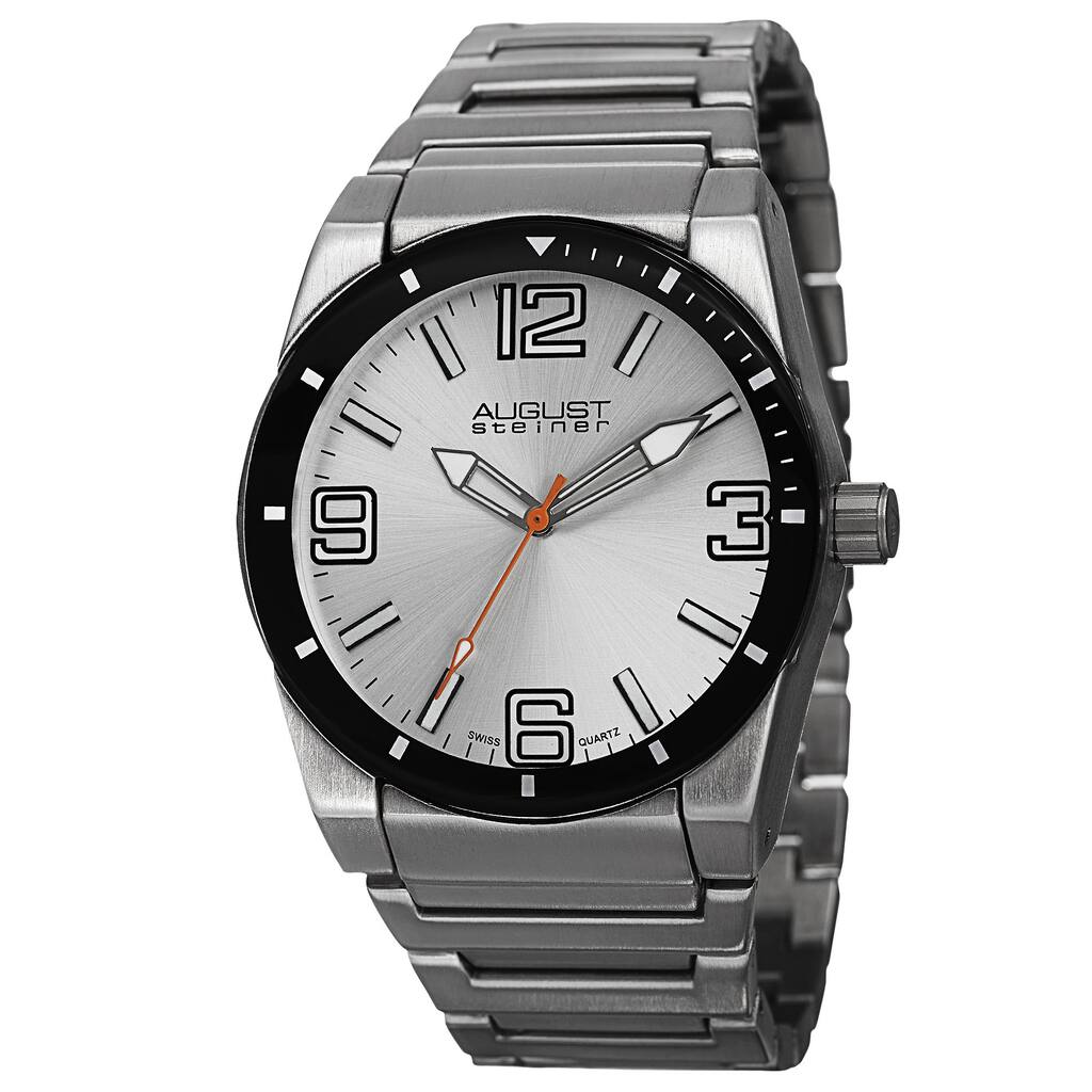 August Steiner Men's Swiss Quartz Easy to Read Markers Silver-Tone Bracelet Watch
