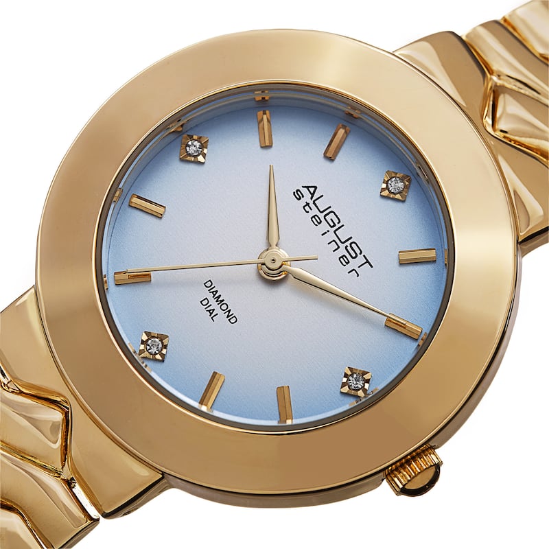 August Steiner Women's Quartz Diamond Markers Gradient Dial Gold-Tone Bracelet Watch