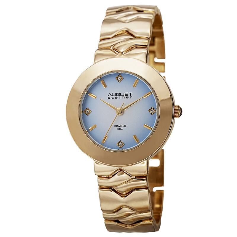 August Steiner Women's Quartz Diamond Markers Gradient Dial Gold-Tone Bracelet Watch