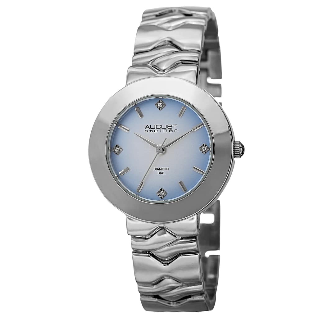August Steiner Women's Quartz Diamond Markers Gradient Dial Silver-Tone Bracelet Watch