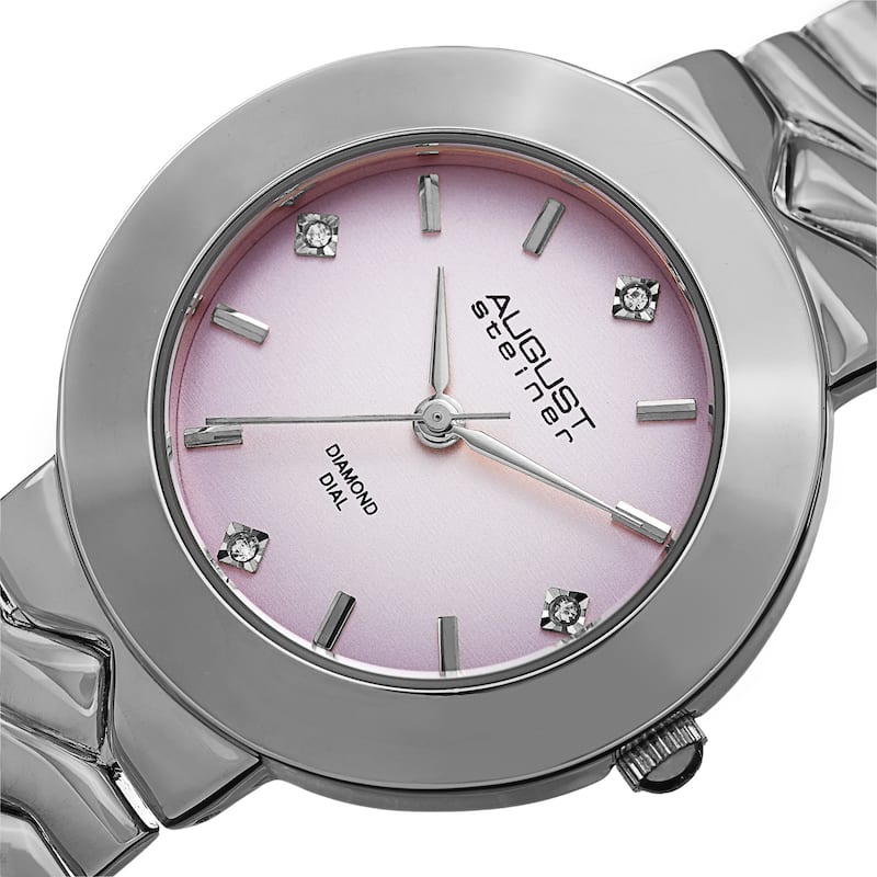 August Steiner Women's Quartz Diamond Markers Gradient Dial Pink Bracelet Watch