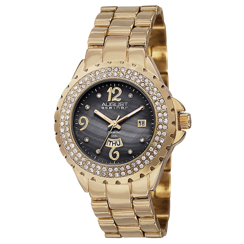 August Steiner Women's Quartz Diamond Gold-Tone Bracelet Watch