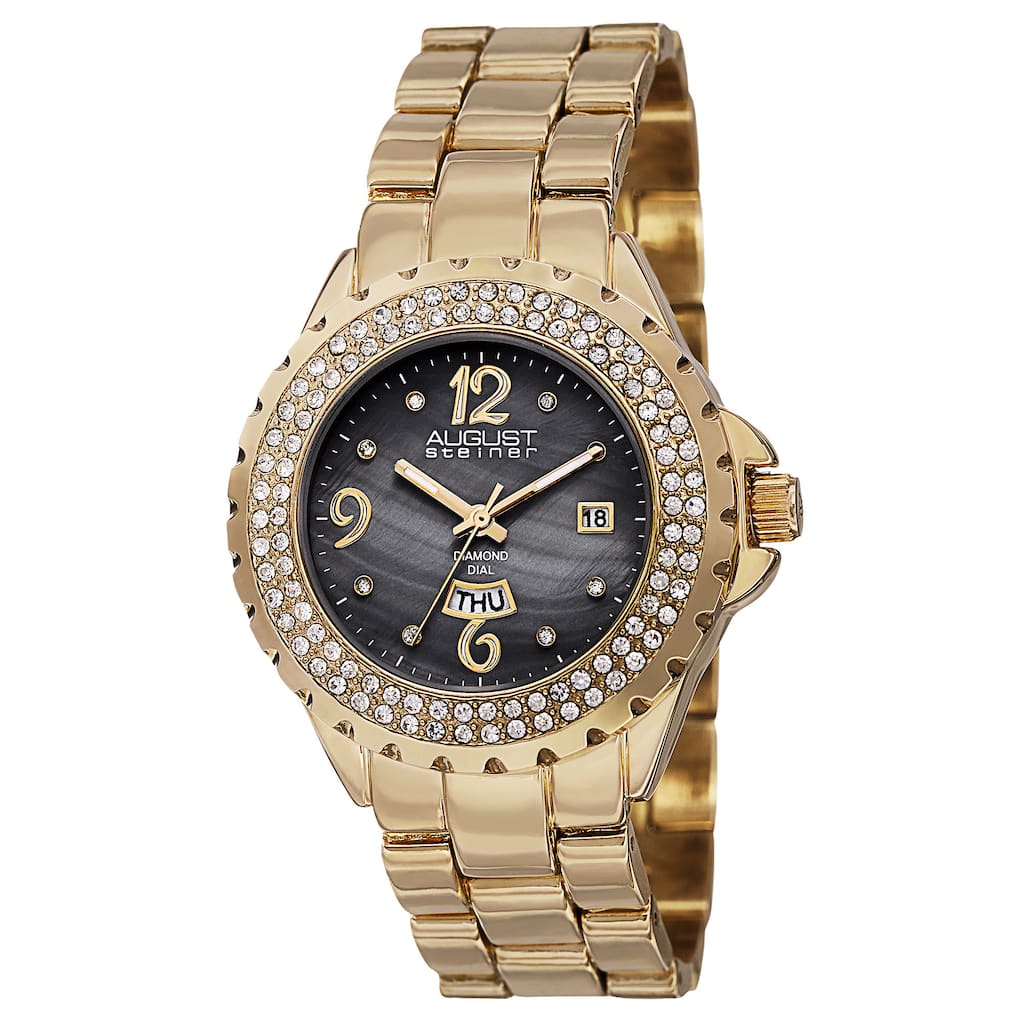 August Steiner Women's Quartz Diamond Gold-Tone Bracelet Watch