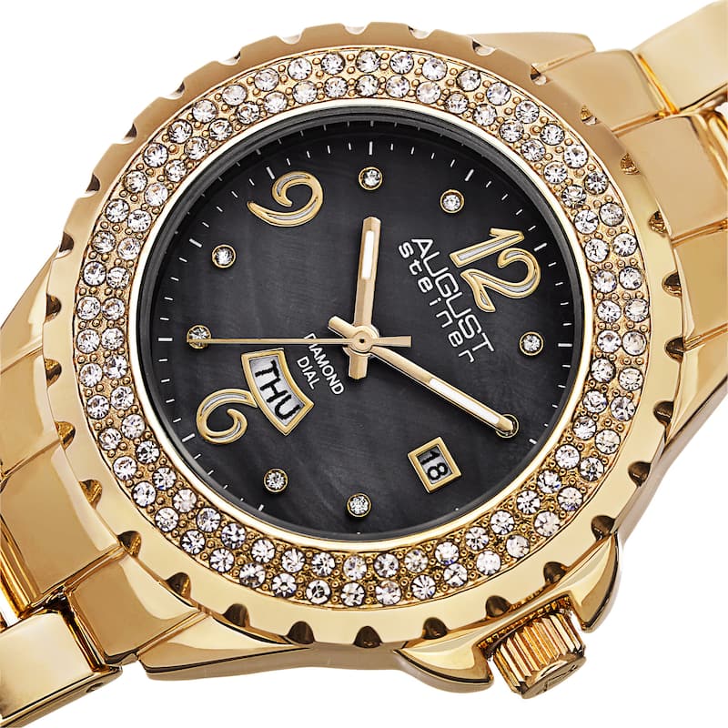 August Steiner Women's Quartz Diamond Gold-Tone Bracelet Watch