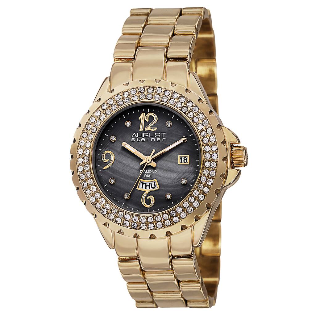 August Steiner Women's Quartz Diamond Gold-Tone Bracelet Watch