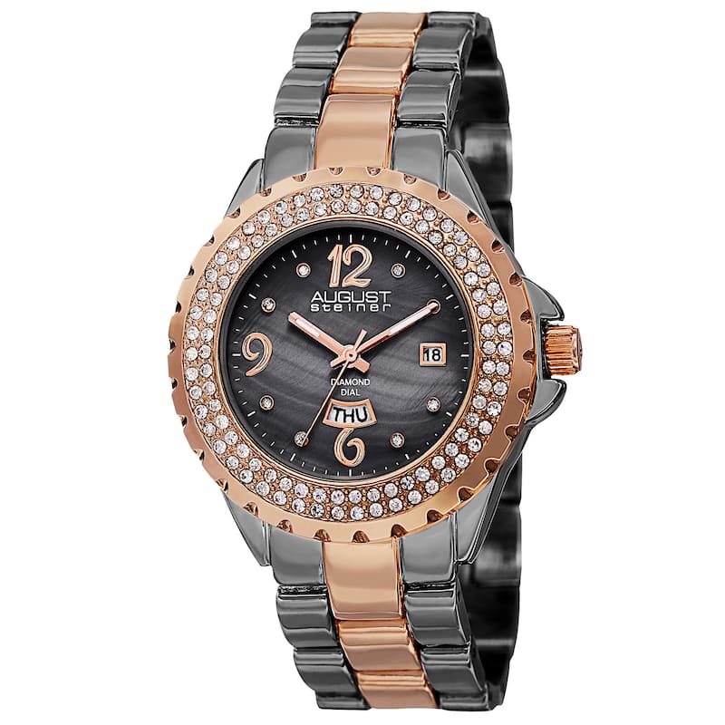 August Steiner Women's Quartz Diamond Two-Tone Bracelet Watch Gifts for Her