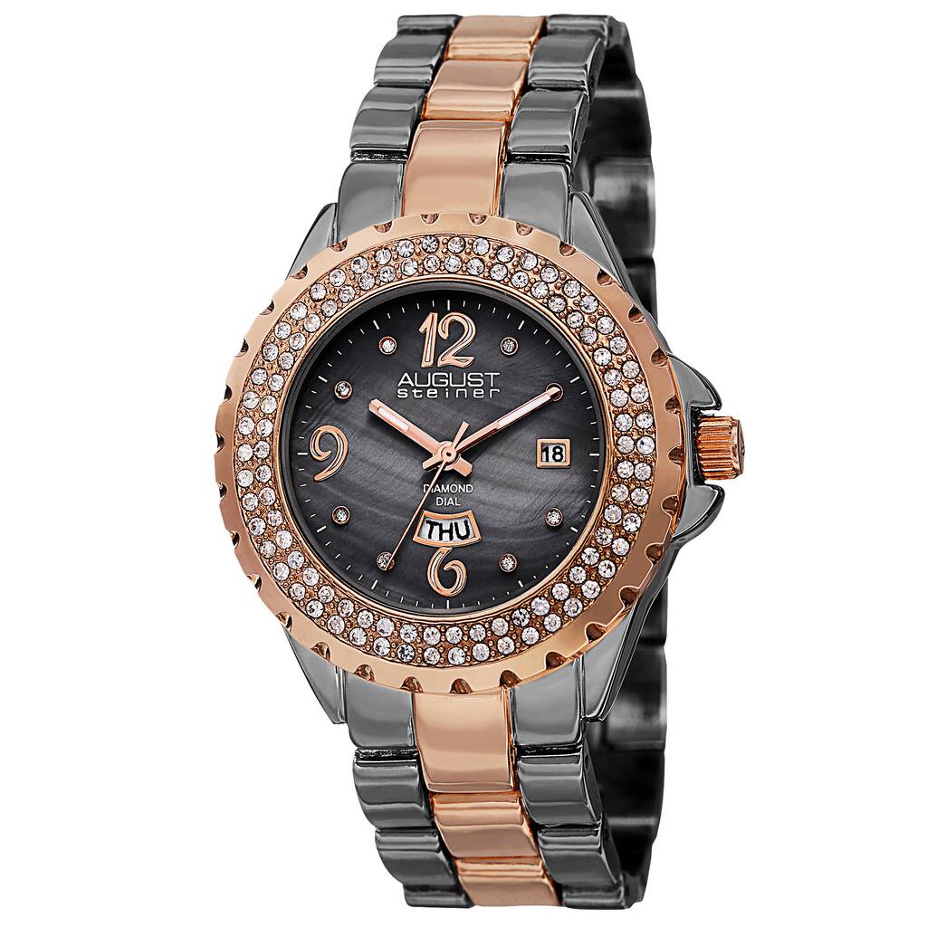 August Steiner Women's Quartz Diamond Two-Tone Bracelet Watch Gifts for Her