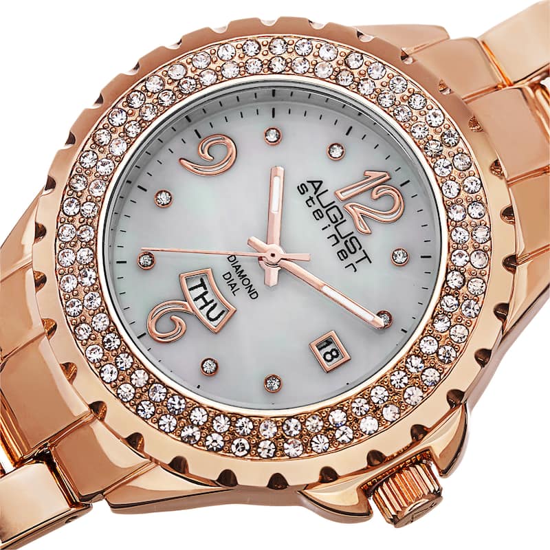August Steiner Women's Quartz Diamond Rose-Tone Bracelet Watch