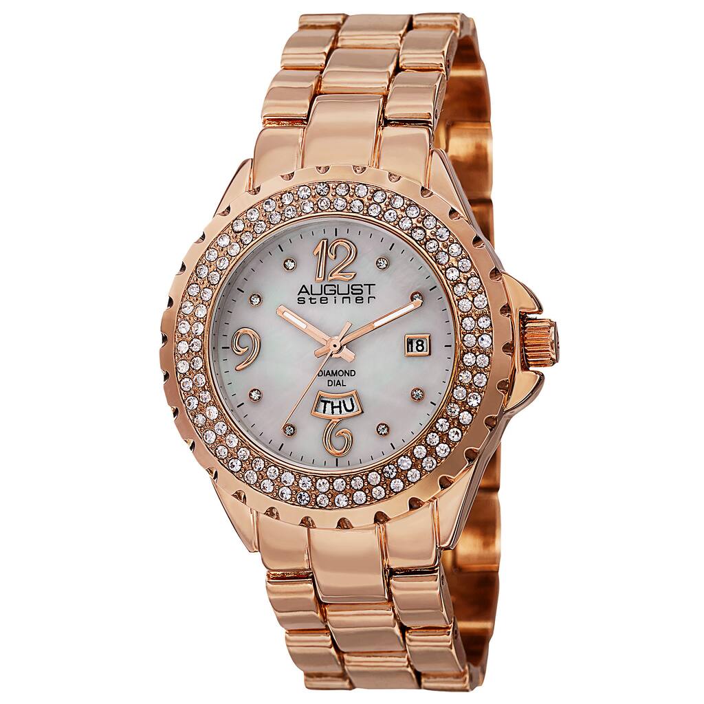 August Steiner Women's Quartz Diamond Rose-Tone Bracelet Watch