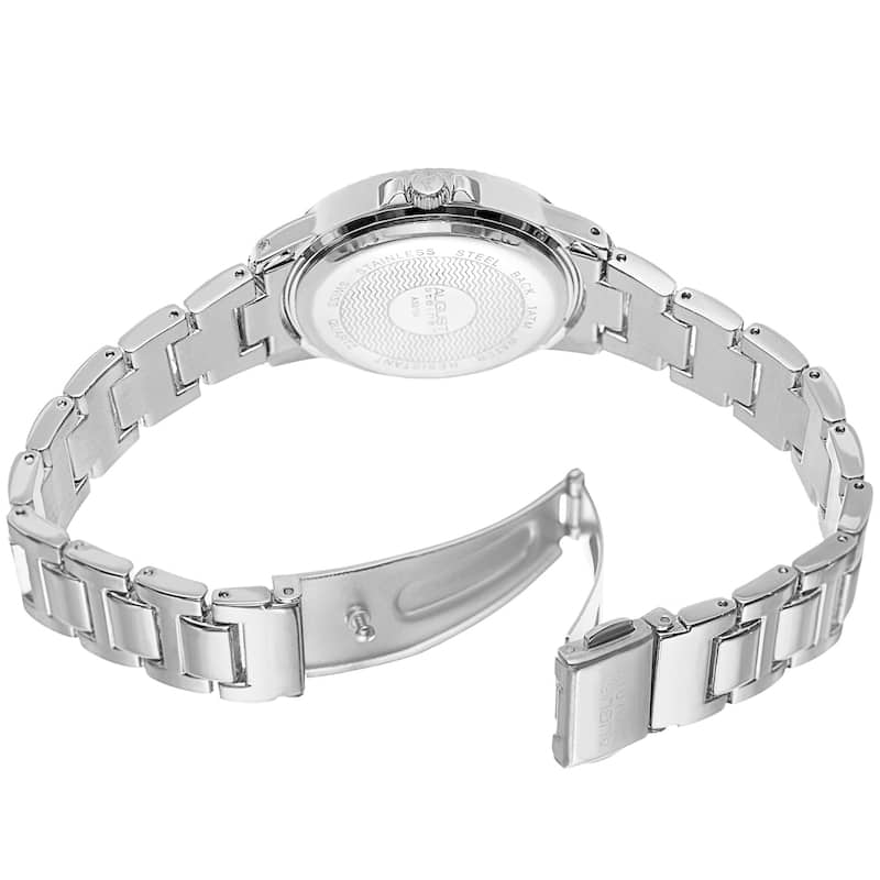 August Steiner Women's Quartz Diamond Markers Dial Silver-Tone Bracelet Watch