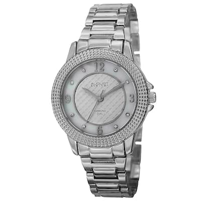 August Steiner Women's Quartz Diamond Markers Dial Silver-Tone Bracelet Watch