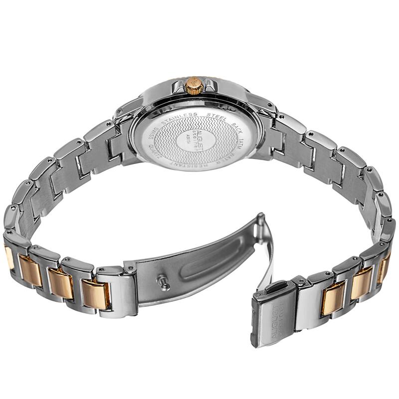 August Steiner Women's Quartz Diamond Markers Dial Two-Tone Bracelet Watch
