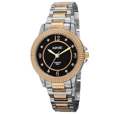 August Steiner Women's Quartz Diamond Markers Dial Two-Tone Bracelet Watch