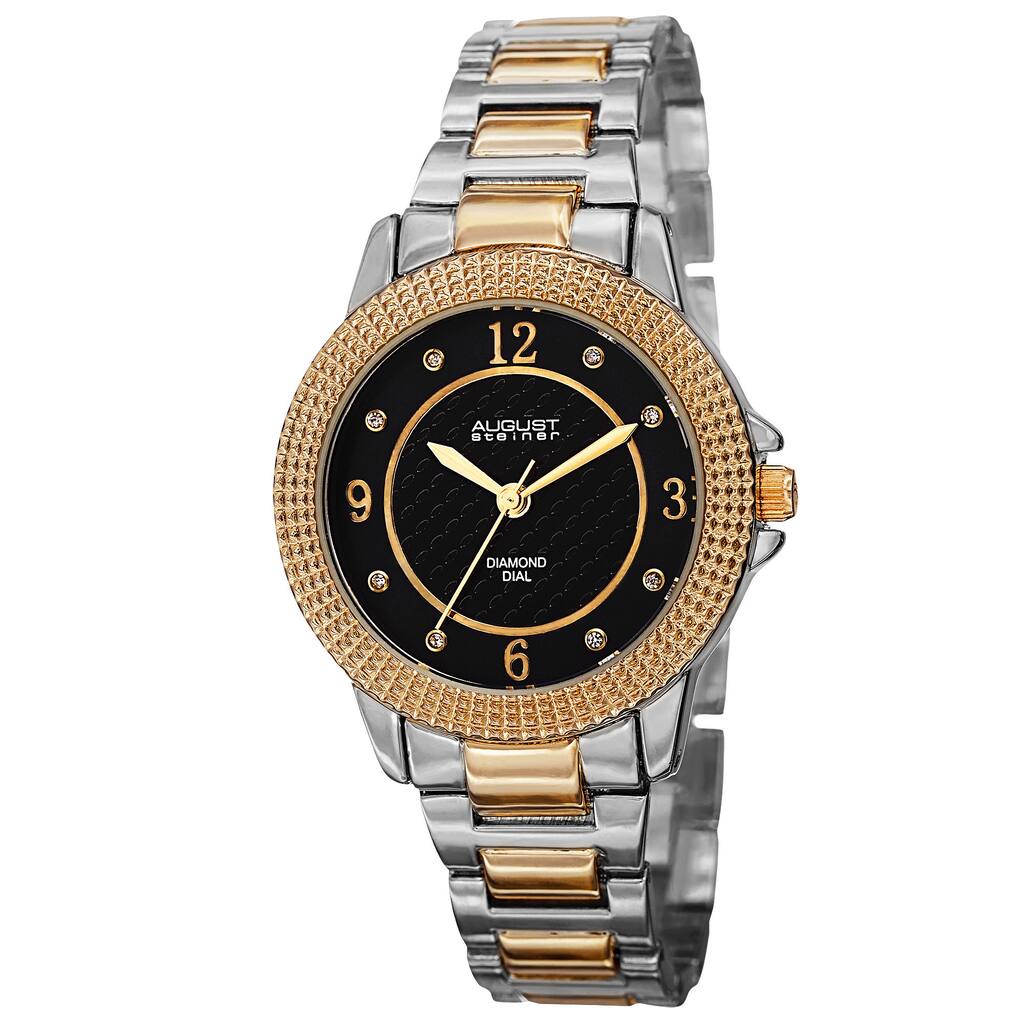 August Steiner Women's Quartz Diamond Markers Dial Two-Tone Bracelet Watch