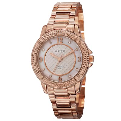 August Steiner Women's Quartz Diamond Markers Dial Rose-Tone Bracelet Watch