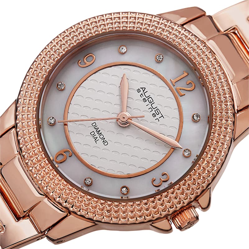 August Steiner Women's Quartz Diamond Markers Dial Rose-Tone Bracelet Watch