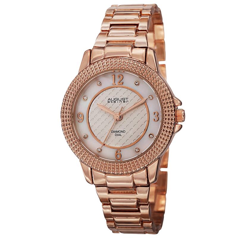 August Steiner Women's Quartz Diamond Markers Dial Rose-Tone Bracelet Watch