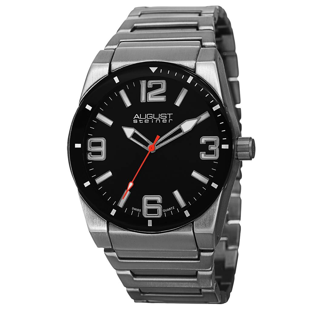 August Steiner Men's Swiss Quartz Easy to Read Markers Silver-Tone Bracelet Watch