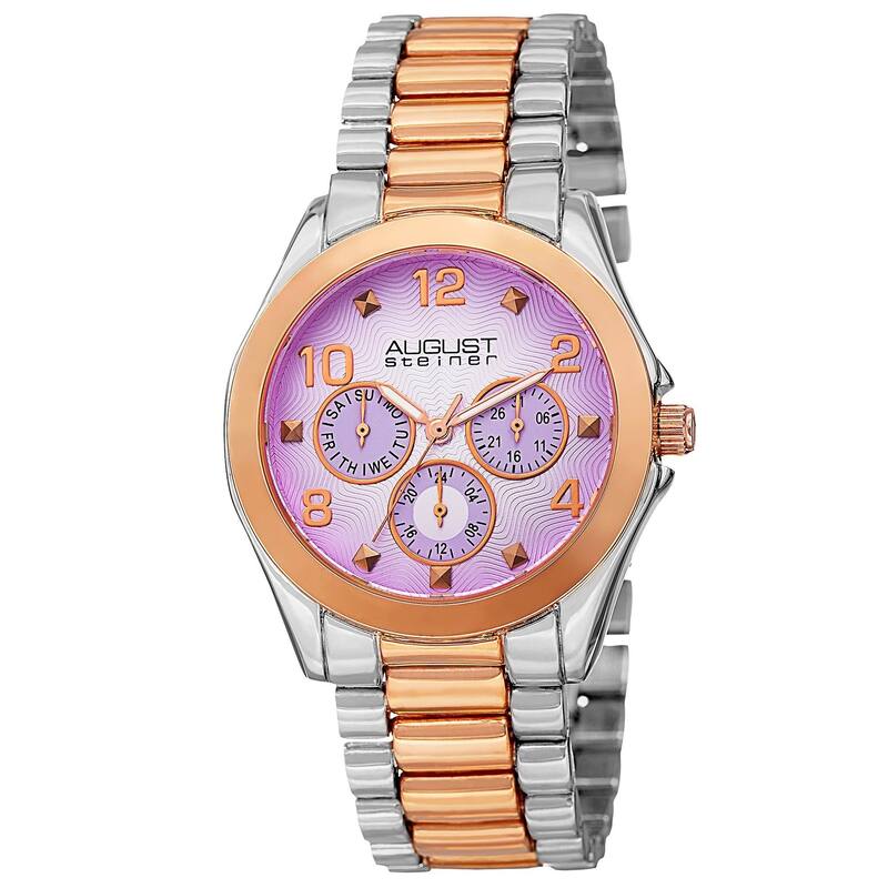 August Steiner Women's Quartz Colorful Dial Multifunction Two-Tone Bracelet Watch