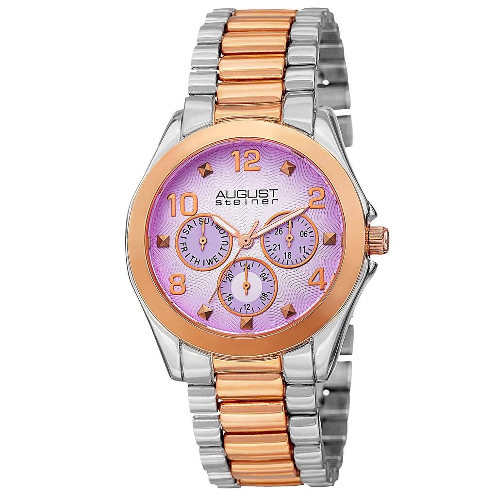 August Steiner Women's Quartz Colorful Dial Multifunction Two-Tone Bracelet Watch