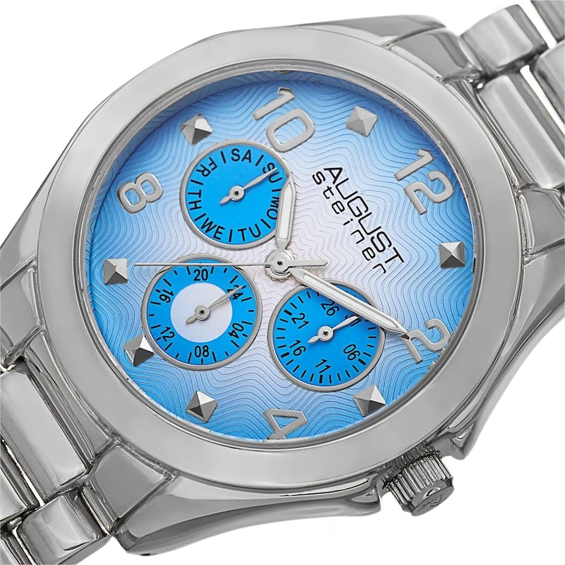 August Steiner Women's Quartz Colorful Dial Multifunction Silver-Tone Bracelet Watch