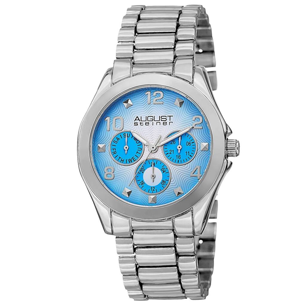August Steiner Women's Quartz Colorful Dial Multifunction Silver-Tone Bracelet Watch
