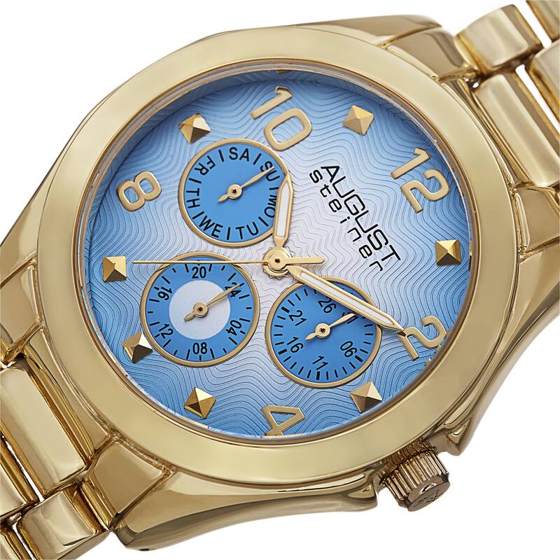 August Steiner Women's Quartz Colorful Dial Multifunction Gold-Tone Bracelet Watch