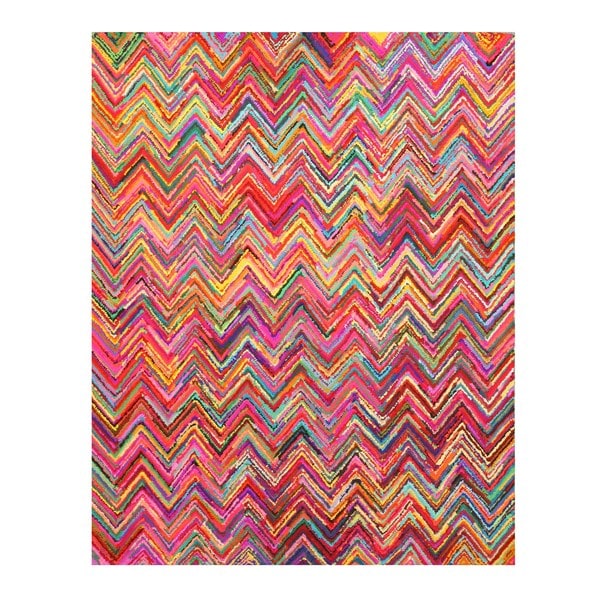 Hand-tufted Cotton Transitional Abstract Sari Chevron Rug (5' x 8') - 5' x 8'