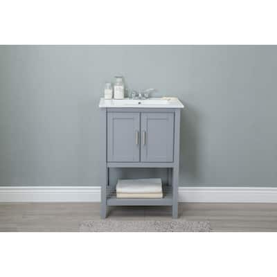 24 in. Gray bathroom vanity with single sink ceramic top