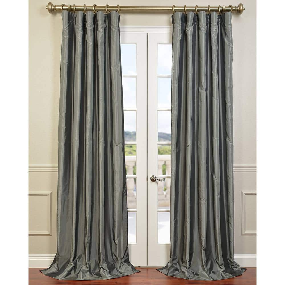 Exclusive Fabrics Silver Shadow Blackout Faux Silk Curtain (1 Panel)