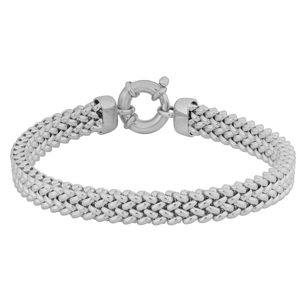 Argento Italia Rhodium Plated Sterling Silver Bold fancy Link Bracelet