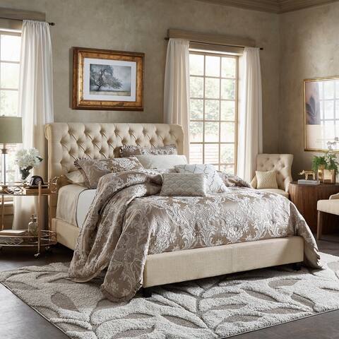 Knightsbridge Beige Linen Rolled Top Tufted Chesterfield Bed by iNSPIRE Q Artisan