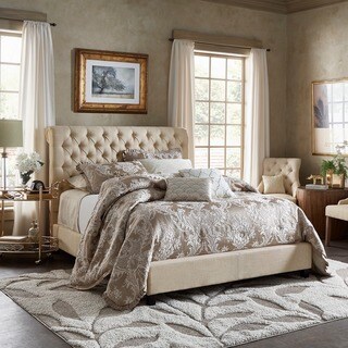 Knightsbridge Beige Linen Rolled Top Tufted Chesterfield Bed by iNSPIRE Q Artisan