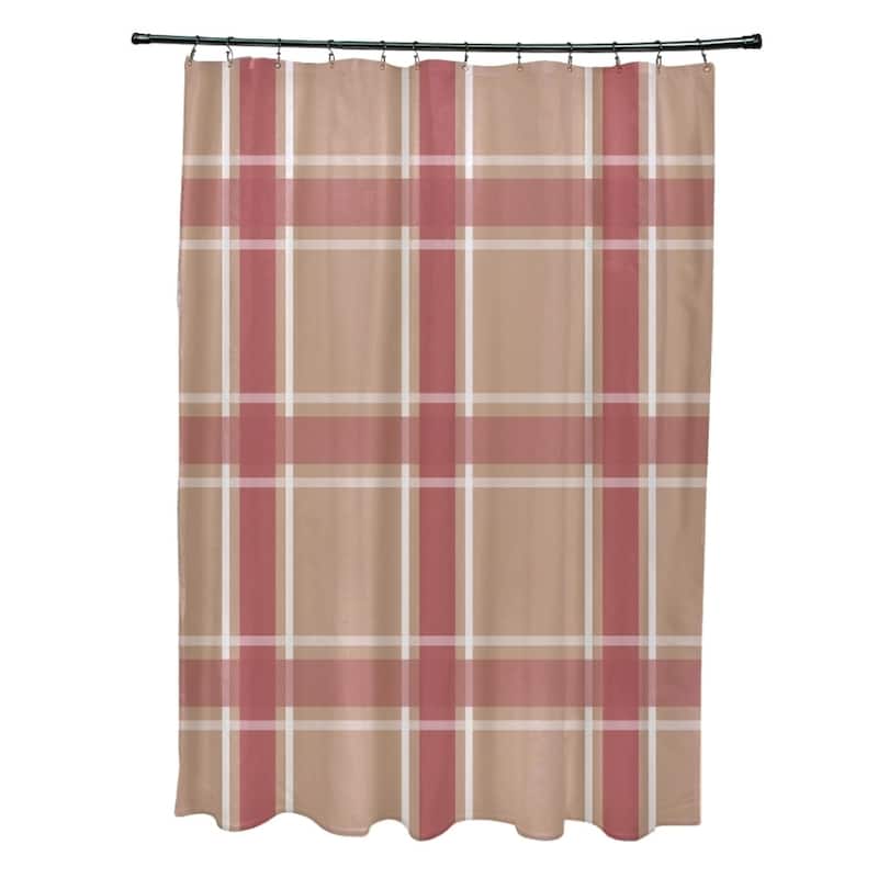 Plaid Pattern Shower Curtain - Taupe and Coral