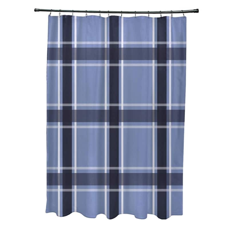 Plaid Pattern Shower Curtain - Light Blue and Navy Blue