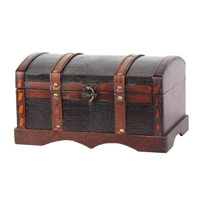 Faux Leather and Wood Decorative Chest - cherry