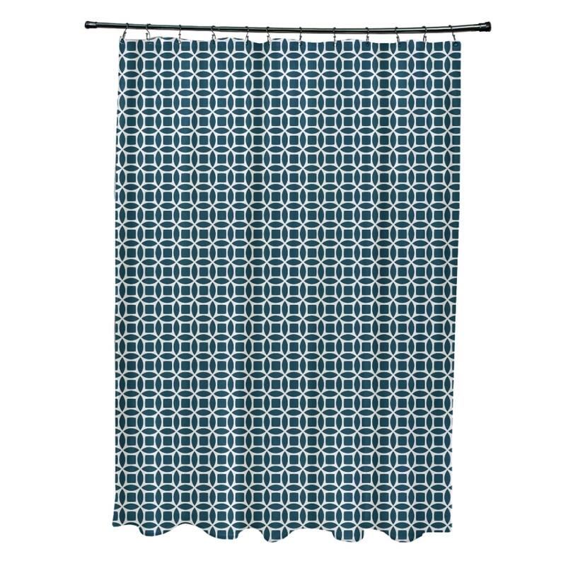 Abstract Trellis Geometric Pattern Shower Curtain - Off White and Teal
