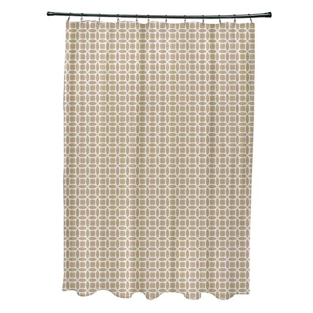 Abstract Trellis Geometric Pattern Shower Curtain - Off White and Taupe