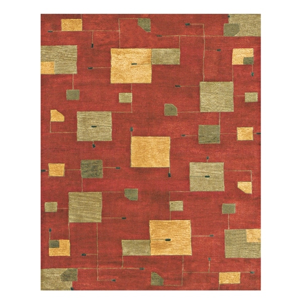Grand Bazaar Tufted 100-percent Wool Pile Tangent Rug in Red 3'-6" x 5'-6" - 3'6" x 5'6"