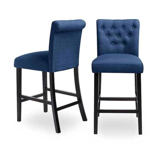 Sopri Upholstered Rolled Back Tufted Counter Chairs (Set of 2) - Deep Blue