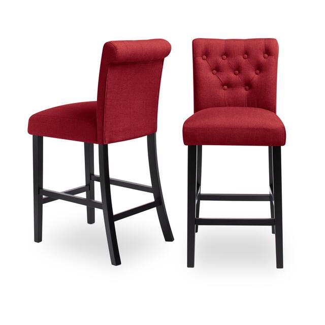 Sopri Upholstered Rolled Back Tufted Counter Chairs (Set of 2) - Deep Red