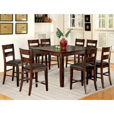 Paur Modern Dark Cherry Faux Leather 9-Piece Counter Height Dining Set by Furniture of America