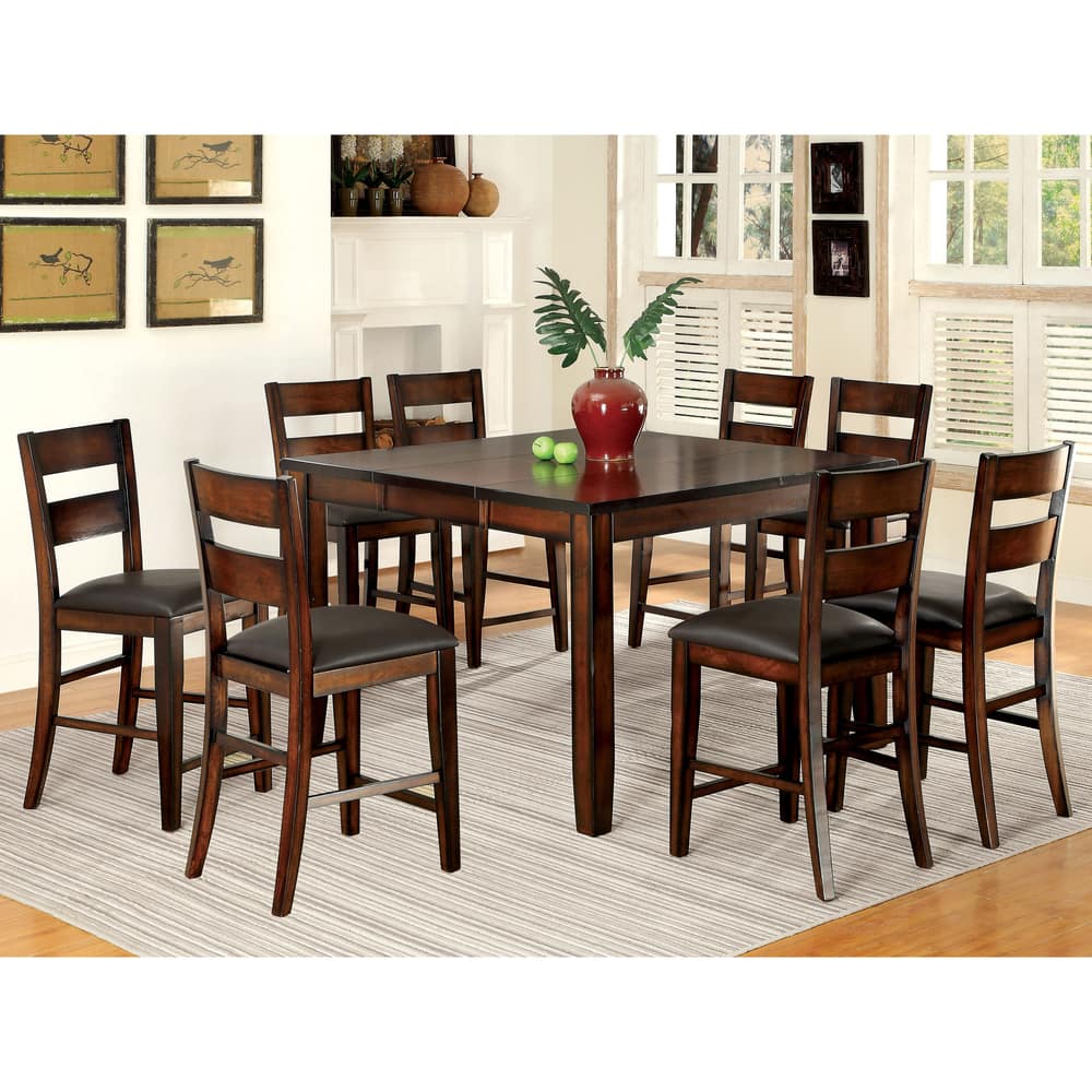 Paur Modern Dark Cherry Faux Leather 9-Piece Counter Height Dining Set by Furniture of America